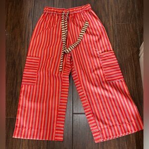 Striped Red Pants with Contrasting Tie Waist